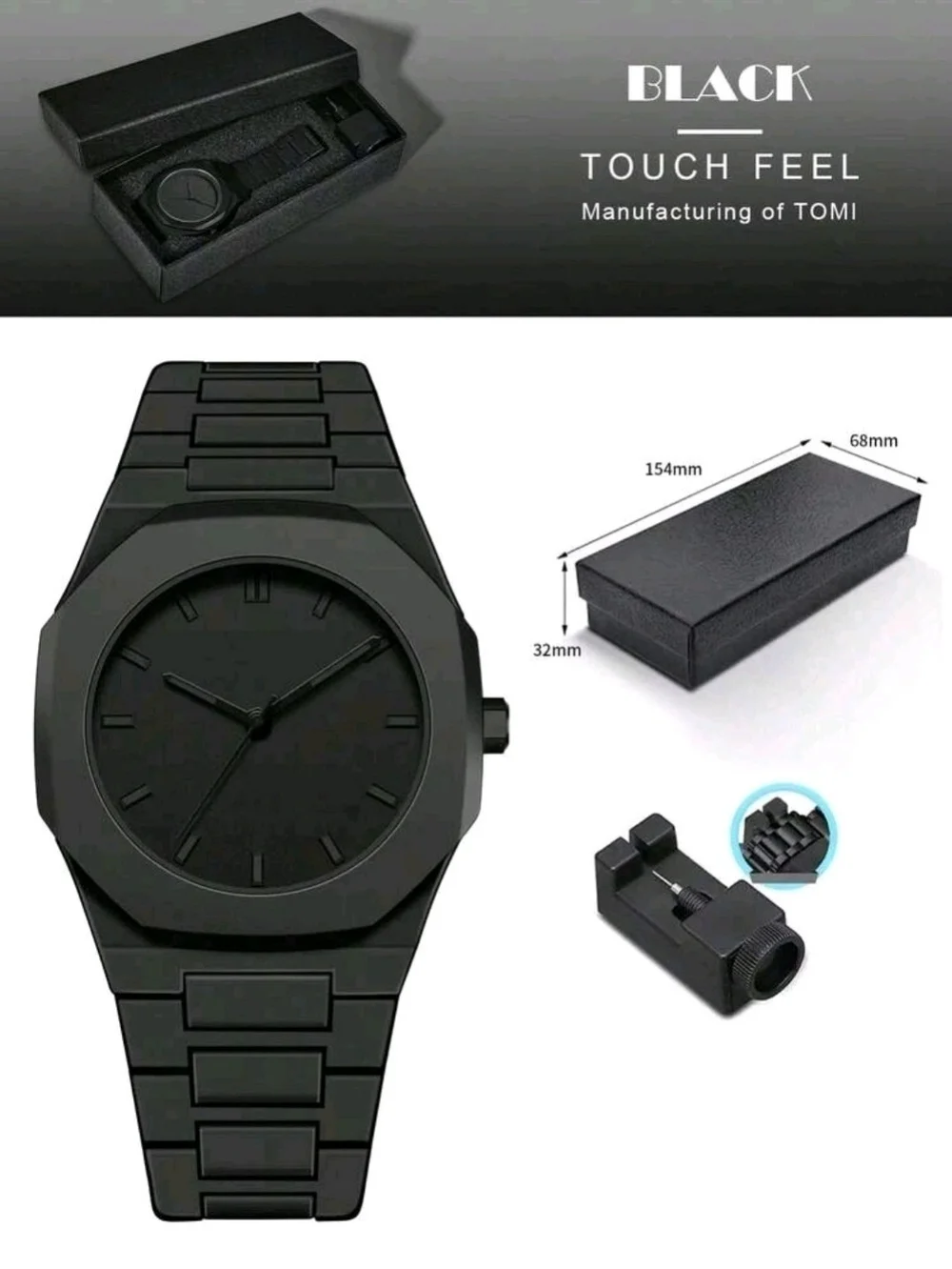 Men's Black Stainless Steel Dress Watch - Minimalist Design